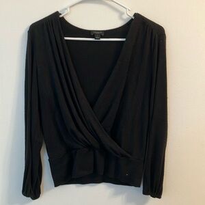 Ann Taylor Factory Black Wrap Blouse with Long Sleeves